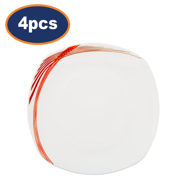 4Pcs 25cm Curved Red Lines White Porcelain Dinner Plate