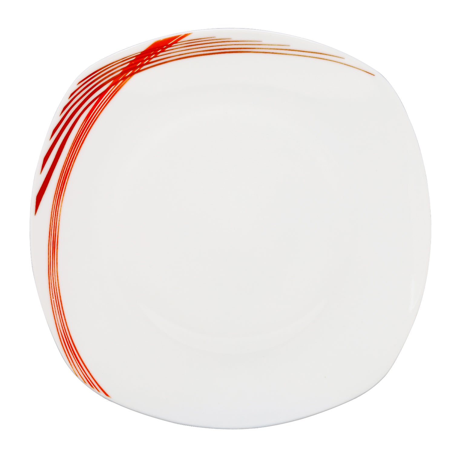 25cm Curved Red Lines White Porcelain Dinner Plate