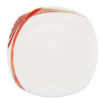 25cm Curved Red Lines White Porcelain Dinner Plate