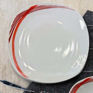 25cm Curved Red Lines White Porcelain Dinner Plate