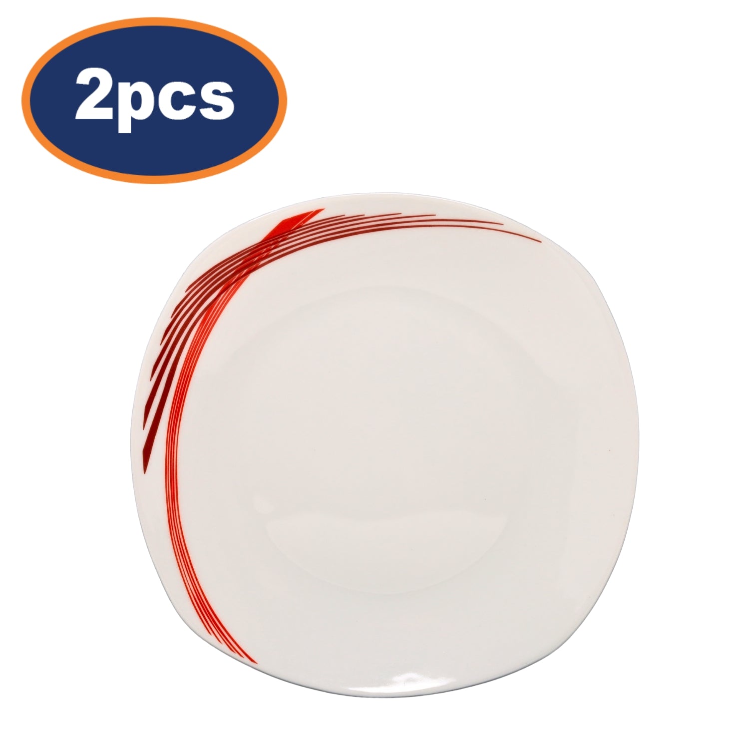 2Pcs 19cm Curved Red Lines Porcelain Side Plate