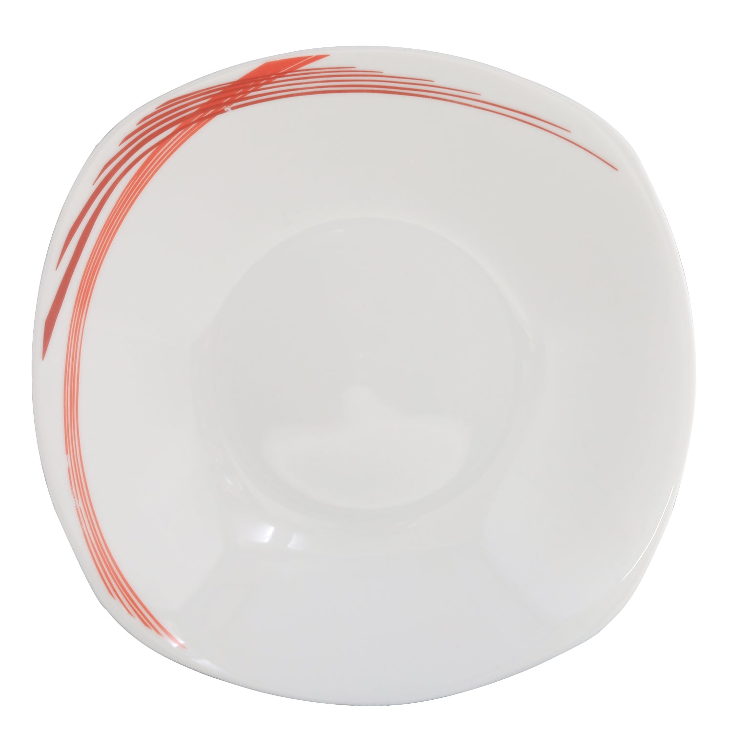 22cm Curved Red Lines Porcelain Rounded Square Soup Plate