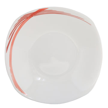 22cm Curved Red Lines Porcelain Rounded Square Soup Plate