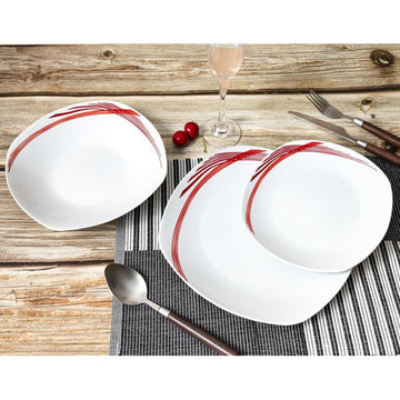 12-pc Dinner Set White Soup Dessert Plates Red Lines