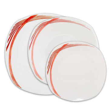 12-pc Dinner Set White Soup Dessert Plates Red Lines