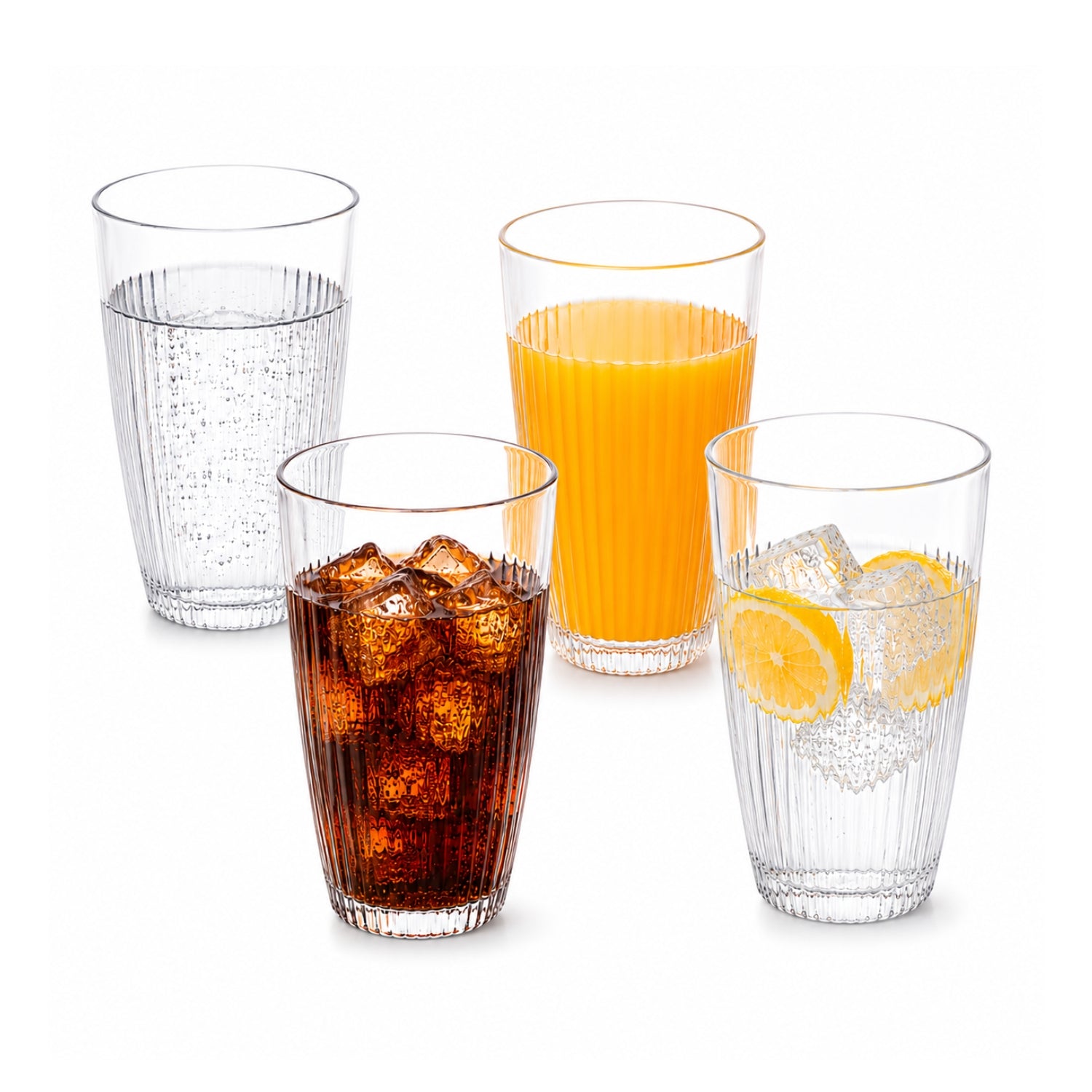 4Pcs 400ml Clear Ribbed Reusable Acrylic Tumblers