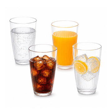 4Pcs 400ml Clear Ribbed Reusable Acrylic Tumblers