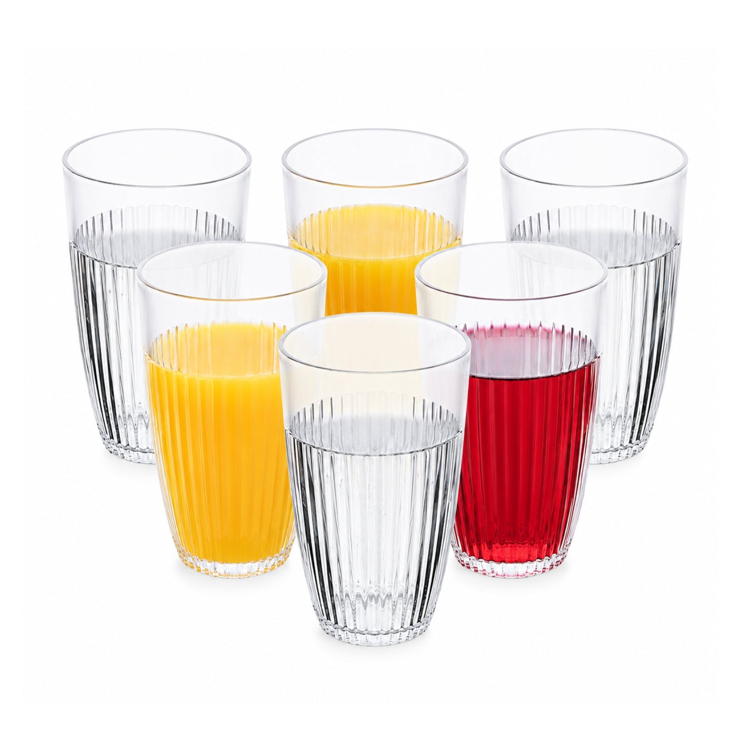 6Pcs 400ml Clear Ribbed Reusable Acrylic Tumblers