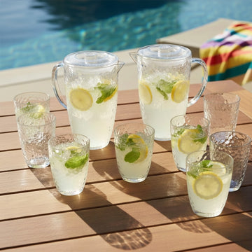 10pc Acrylic Dimples Drinkware Set: 2 Pitchers and 8 Tumblers