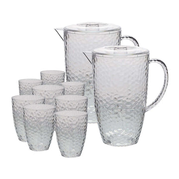 10pc Acrylic Dimples Drinkware Set: 2 Pitchers and 8 Tumblers