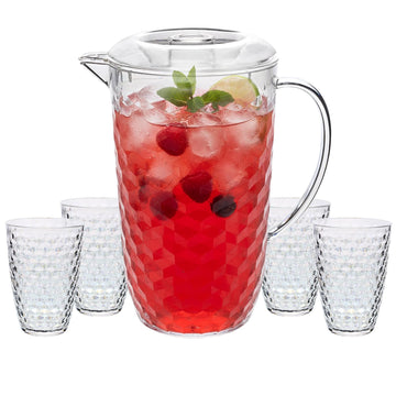 2L Clear Diamond Acrylic Jug with 4Pcs 400ml Tumbler - Reusable Drinkware Set