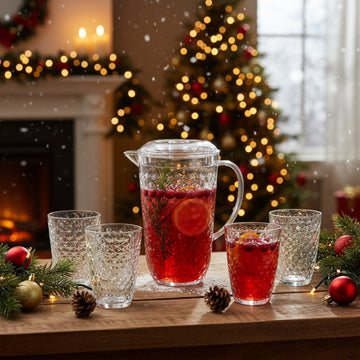 1Pc 2L Diamond Clear Reusable Acrylic Pitcher & 4Pcs 400ml Tumbler Set