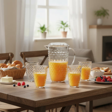 2L Clear Diamond Acrylic Jug with 4Pcs 400ml Tumbler - Reusable Drinkware Set