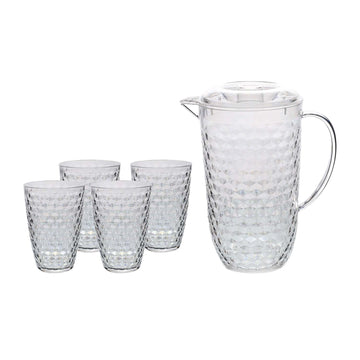 1Pc 2L Diamond Clear Reusable Acrylic Pitcher & 4Pcs 400ml Tumbler Set