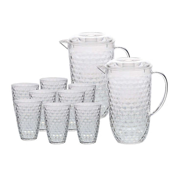 2pcs 2L Diamond Clear Reusable Acrylic Pitcher & 8Pcs 400ml Tumbler Set