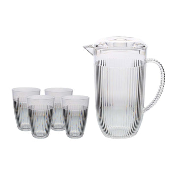 1Pc 2L Ribbed Clear Reusable Acrylic Pitcher & 4Pcs 400ml Tumbler Set