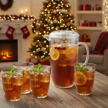 1Pc 2L Ribbed Clear Reusable Acrylic Pitcher & 4Pcs 400ml Tumbler Set