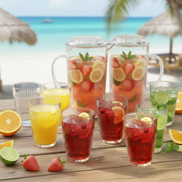 2Pcs 2L Ribbed Clear Reusable Acrylic Pitcher & 8Pcs 400ml Tumbler Set