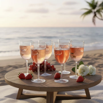 6Pcs 350ml Clear Ribbed Reusable Acrylic Wine Glasses