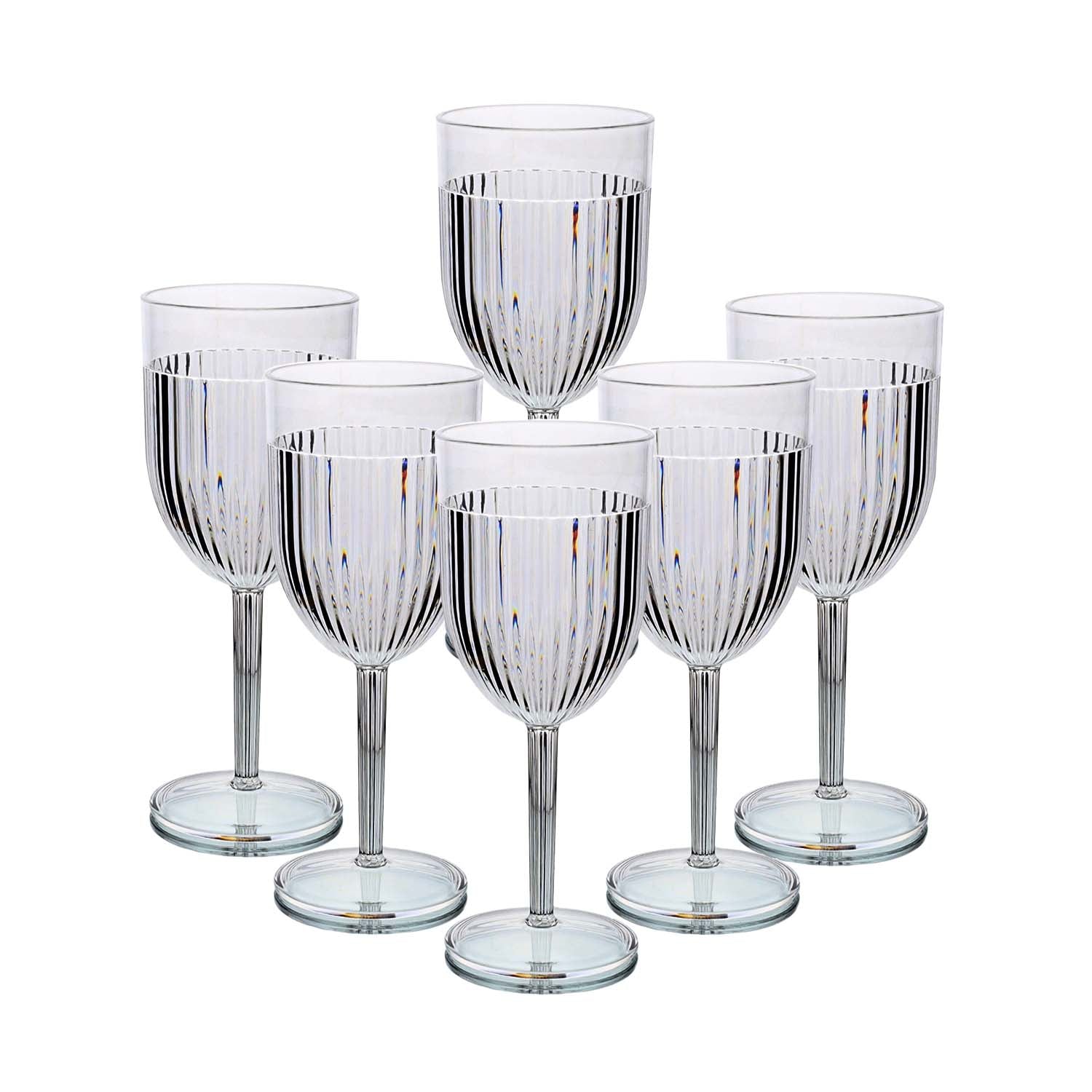 6Pcs 350ml Clear Ribbed Reusable Acrylic Wine Glasses