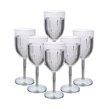6Pcs 350ml Clear Ribbed Reusable Acrylic Wine Glasses