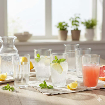 4Pcs 400ml Clear Ribbed Reusable Acrylic Tumblers