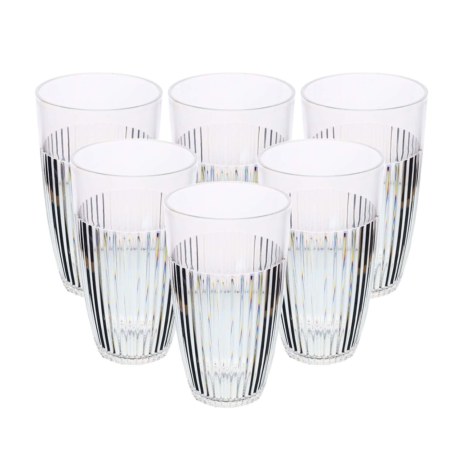 6Pcs 550ml Clear Ribbed Reusable Acrylic Tumblers