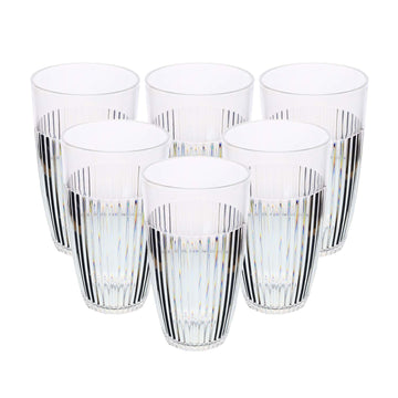 6Pcs 550ml Clear Ribbed Reusable Acrylic Tumblers