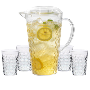 1Pc 2L Dimples Clear Reusable Acrylic Pitcher & 4Pcs 400ml Tumbler Set