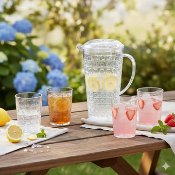 2Pcs Reusable Acrylic 2L Jug & 8pcs 400ml Tumbler Set