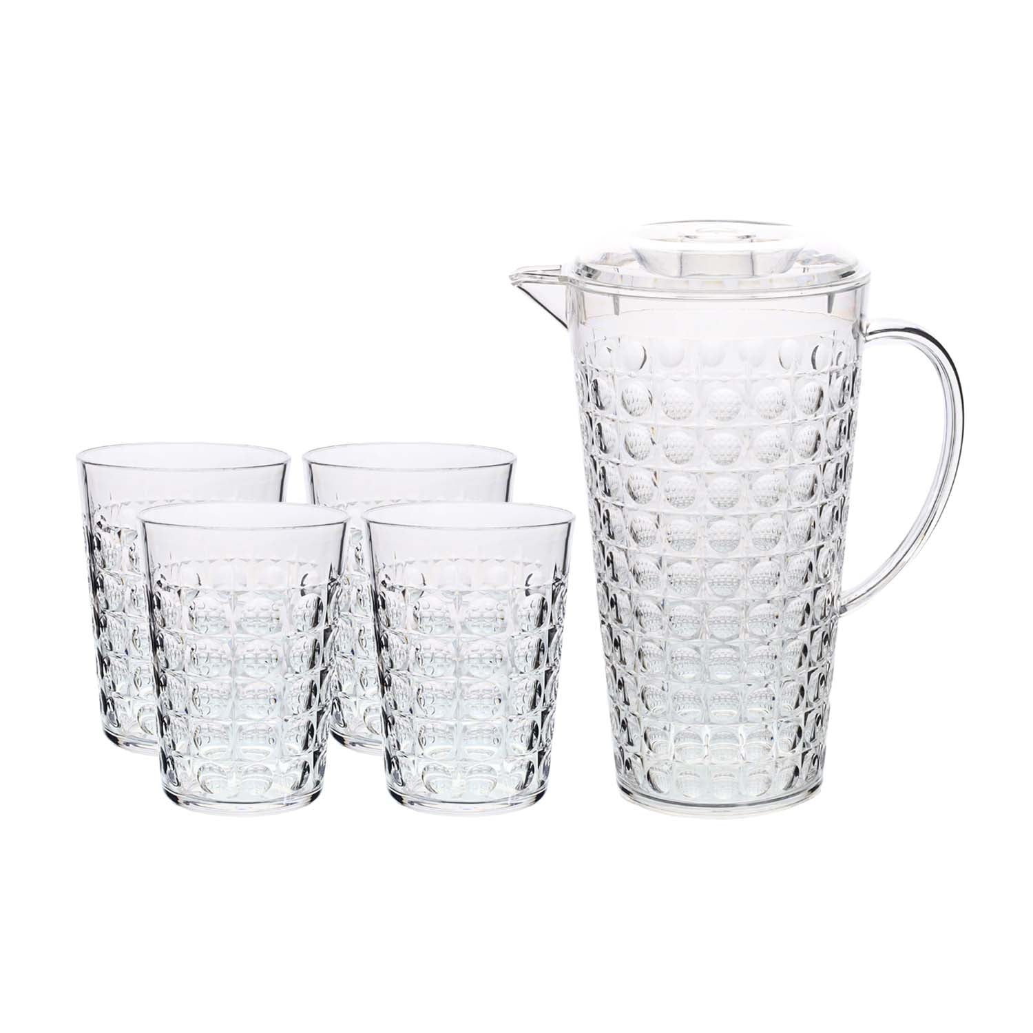 1Pc 2L Dimples Clear Reusable Acrylic Pitcher & 4Pcs 400ml Tumbler Set