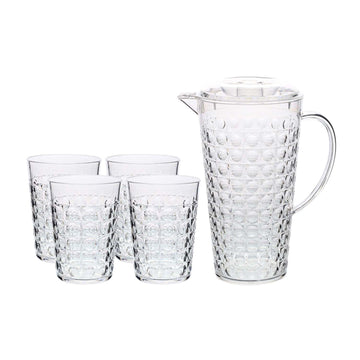 1Pc 2L Dimples Clear Reusable Acrylic Pitcher & 4Pcs 400ml Tumbler Set