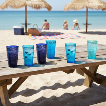6Pcs 600ml Blue Honeycomb Reusable Acrylic Tumblers Set