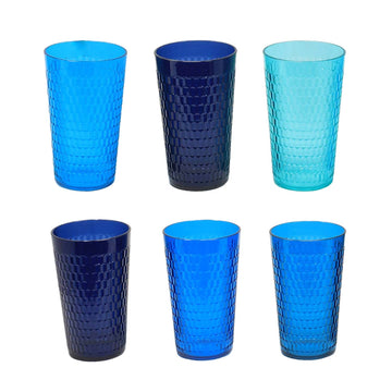 6Pcs 600ml Blue Honeycomb Reusable Acrylic Tumblers Set
