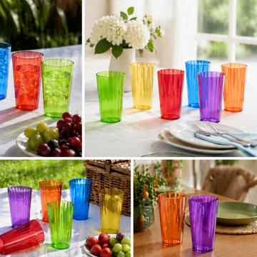 6Pcs 600ml Multicoloured Ridged Reusable Acrylic Tumbler Set