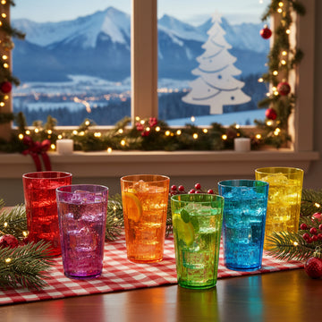 6Pcs 600ml Multicoloured Ridged Reusable Acrylic Tumbler Set