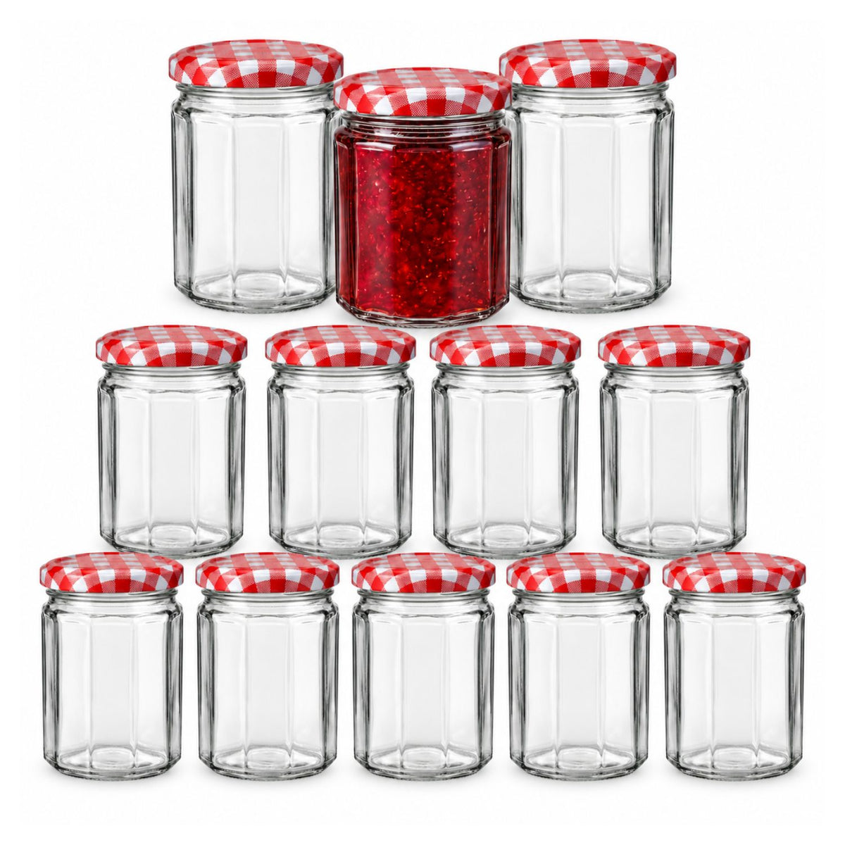 12Pcs Airtight Twist Off Gingham Lid 470ml Glass Storage Jars Set