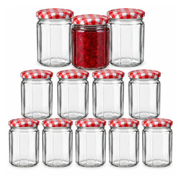 24Pcs Airtight Twist Off Gingham Lid 470ml Glass Storage Jars Set