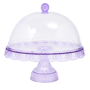 29cm Clear Acrylic Lavender Pedestal Cake Stand with Dome Cover