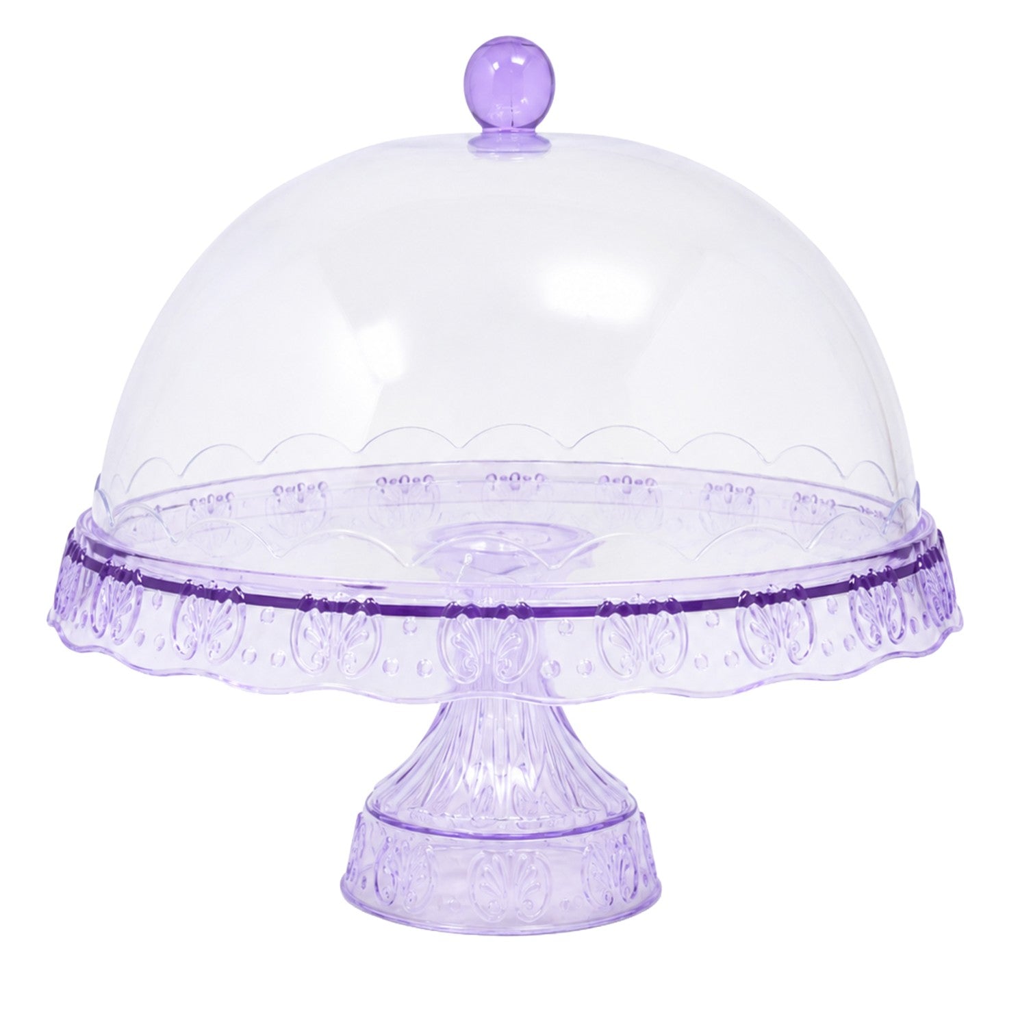 29cm Clear Acrylic Lavender Pedestal Cake Stand with Dome Cover