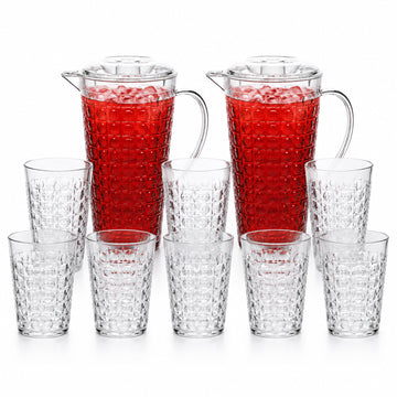 2Pcs Reusable Acrylic 2L Jug & 8pcs 400ml Tumbler Set
