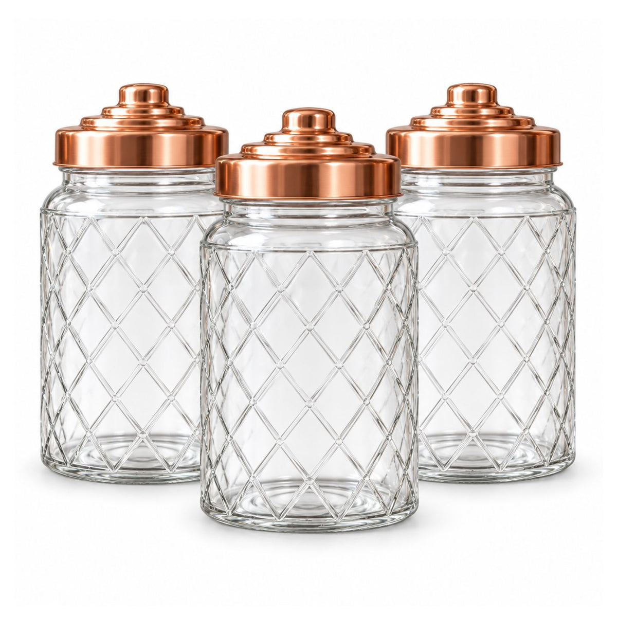 3Pcs 1L Airtight Copper Screw Lid Storage Glass Jar Set