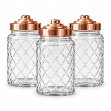 3Pcs 1L Airtight Copper Screw Lid Storage Glass Jar Set