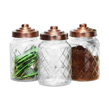 3Pcs 1L Airtight Copper Screw Lid Storage Glass Jar Set