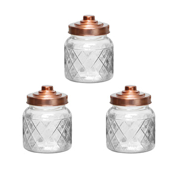 3Pcs 600ml Airtight Copper Screw Lid Storage Glass Jar Set