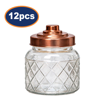 12Pcs 600ml Airtight Copper Screw Lid Storage Glass Jar Set