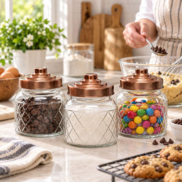 6Pcs 600ml Airtight Copper Screw Lid Storage Glass Jar Set