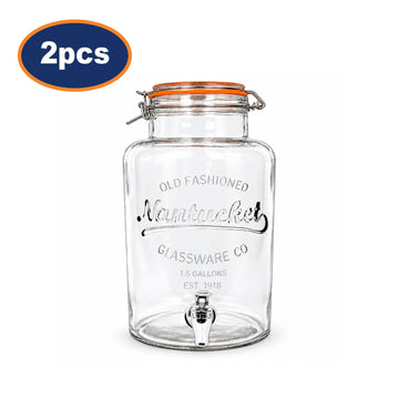 2Pcs 6L Beverage Clip Top Lid Party Glass Drinks Dispenser with Plastic Tap