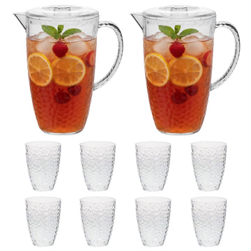 10pc Acrylic Dimples Drinkware Set: 2 Pitchers and 8 Tumblers
