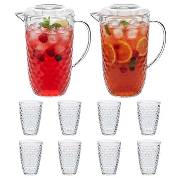 2pcs 2L Diamond Clear Reusable Acrylic Pitcher & 8Pcs 400ml Tumbler Set